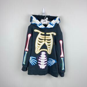 Mini Boden Smoke Grey Halloween Skeleton Hoodie 6